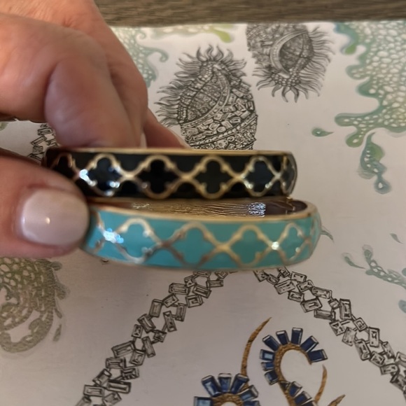 For ash enamel hinged bracelets , set of two, navy and turquoise - Picture 2 of 12